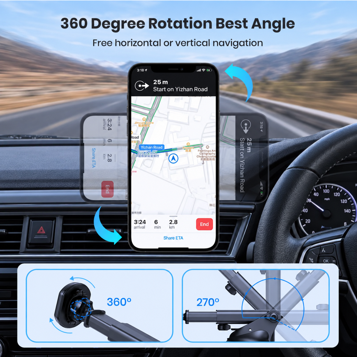 TOPK Windscreen Phone Holder with Extendable Arm