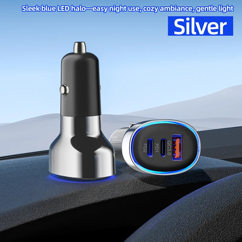 120W Fast Car Charger – Dual USB-C & Quick Charge