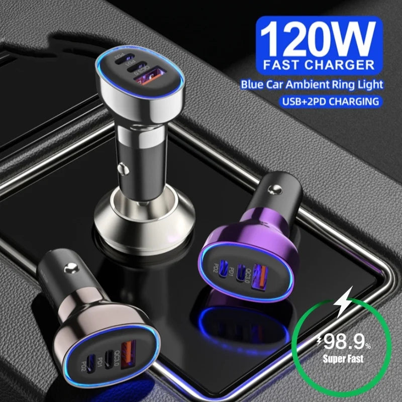 120W Fast Car Charger – Dual USB-C & Quick Charge