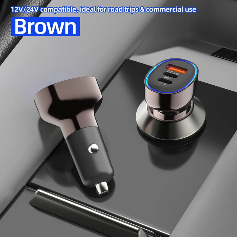 120W Fast Car Charger – Dual USB-C & Quick Charge