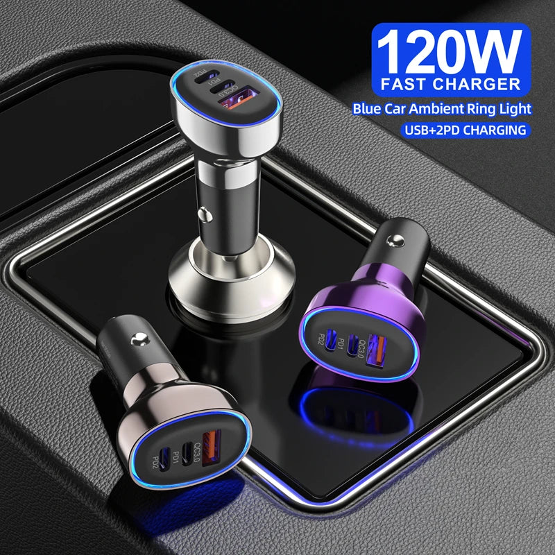 120W Fast Car Charger – Dual USB-C & Quick Charge