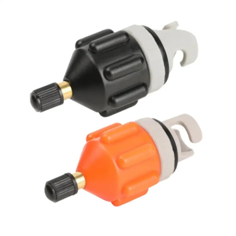 Voltaxa black and orange valve adapters with gray hooks on white background