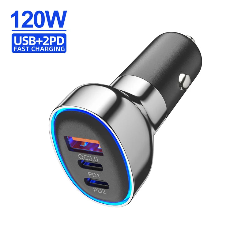 120W Fast Car Charger – Dual USB-C & Quick Charge