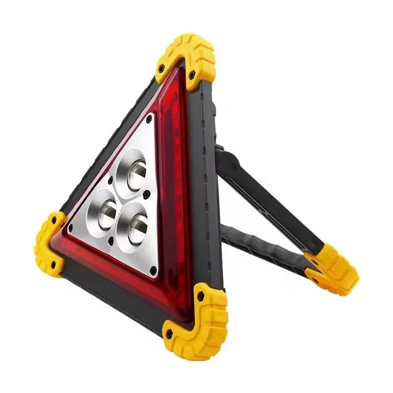 Voltaxa triangular LED emergency light with yellow corners and foldable stand