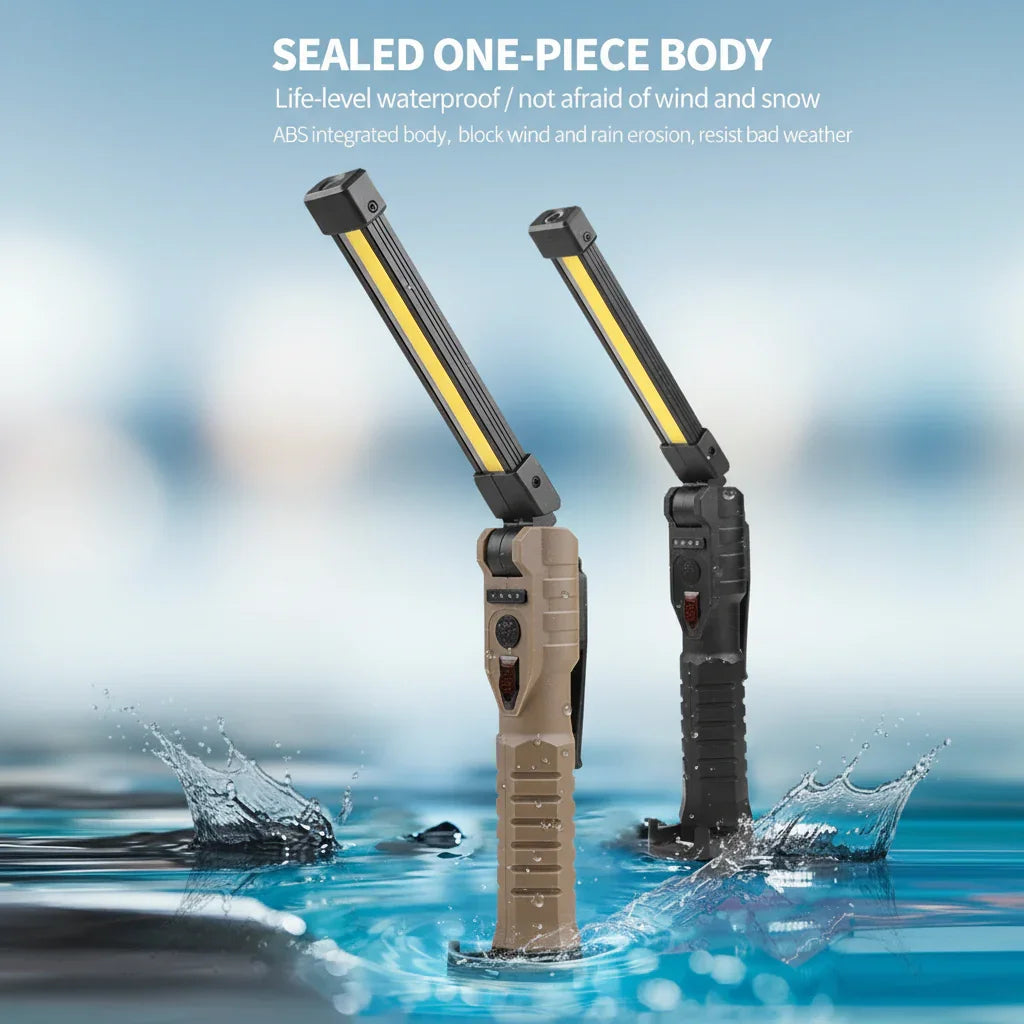 Voltaxa waterproof LED work lights with foldable design standing in water