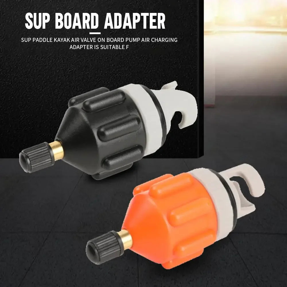 Voltaxa SUP board adapter in black and orange, pump valve for paddle boards and kayaks.