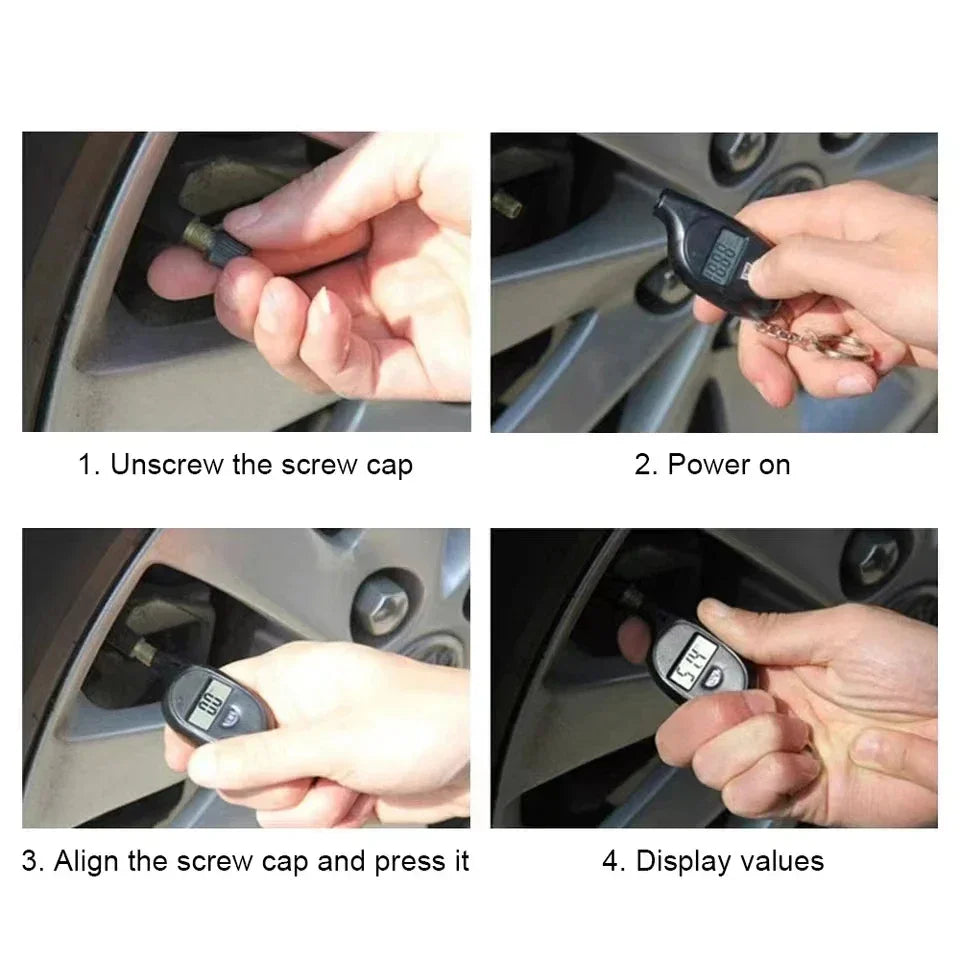 Steps to use digital tire pressure gauge on car wheel, Voltaxa product demonstration