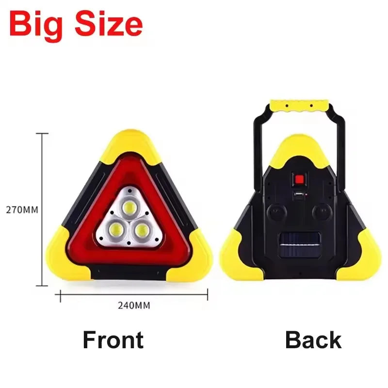 Voltaxa large triangular LED emergency light with yellow accents, front and back view