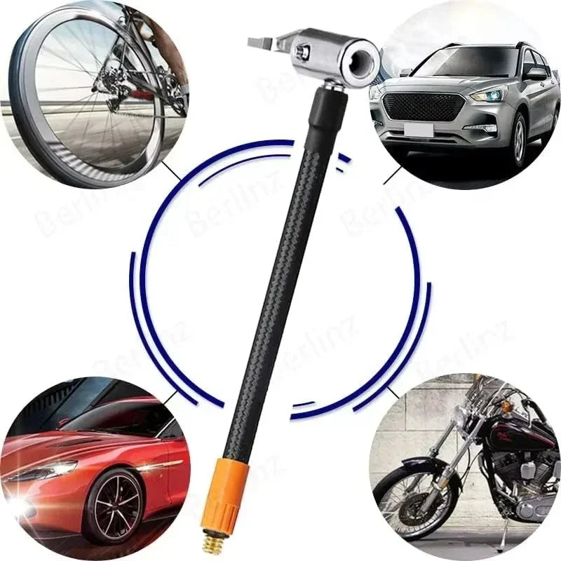 Flexible tire air hose extension for car, bicycle, motorcycle, and SUV by Voltaxa