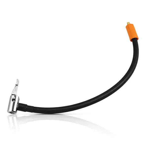 Voltaxa black flexible air hose with metal connector and orange fitting on white background